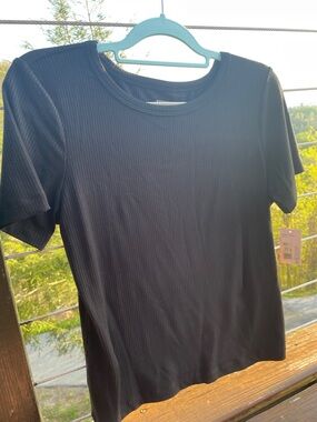 Jockey Black Ribbed Short Sleeve Crew Tee - L/G NEW